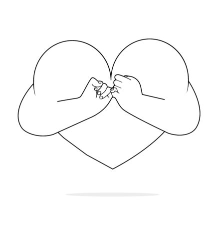 hand Pinky promise with heart outlineのイラスト素材