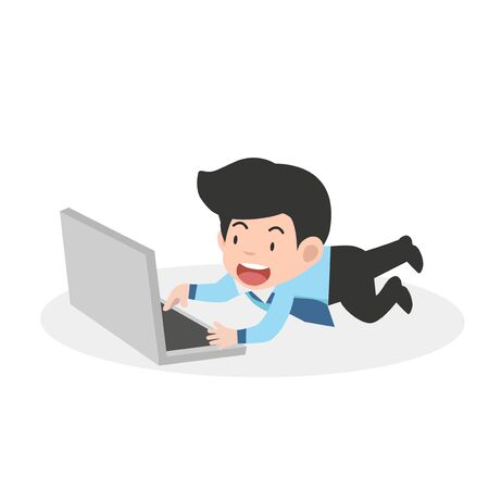 businessman looking into a laptop and lying Vector のイラスト素材