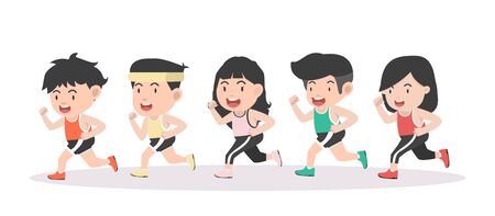 Marathon race group runner attractive setのイラスト素材