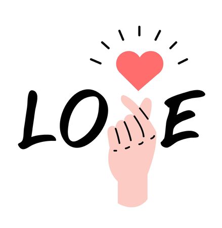 hand with sign mini heart with word Loveのイラスト素材