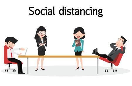 Business Office employees with social distancingのイラスト素材
