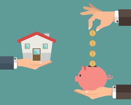 Hand holding piggy bank and house conceptのイラスト素材
