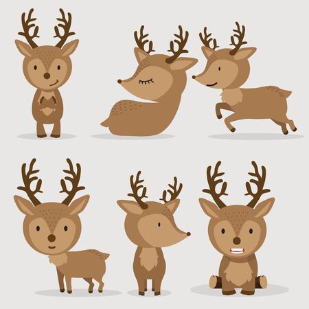 Cute Deers in flat style setのイラスト素材