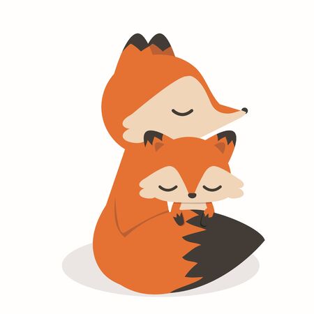 Cute Little Fox Mother And Baby cartoon Illustrationのイラスト素材
