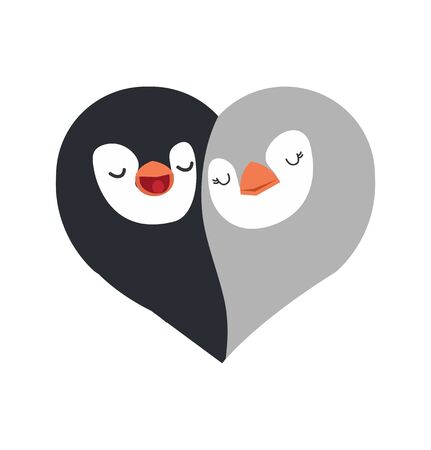 Heart symbol with penguins faceのイラスト素材