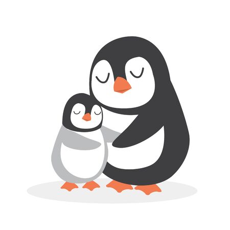 Cute Mommy And Baby penguin hug vectorのイラスト素材