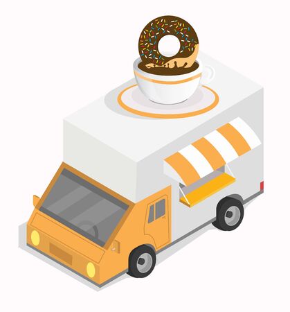 Black coffee cup with donut van isometricのイラスト素材