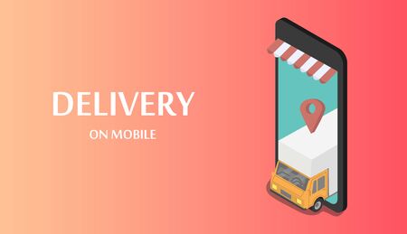 Fast delivery cargo truck on mobileのイラスト素材