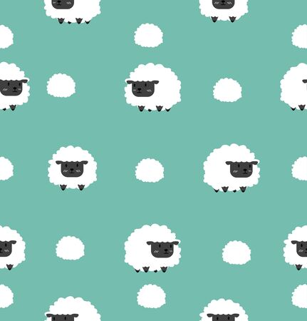 Cute black little sheep vector cartoon seamless patternのイラスト素材