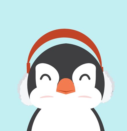 penguin fat with ear muffs vectorのイラスト素材