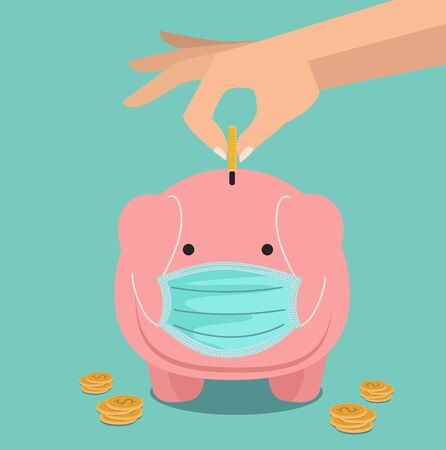 Hand putting coin Piggybank  vector savings concept of growthのイラスト素材