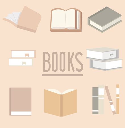 Set of Books icon in Flat Design Vector illustrationのイラスト素材