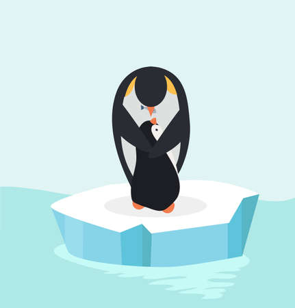 penguin feeding her baby in North pole Arctic eps10のイラスト素材