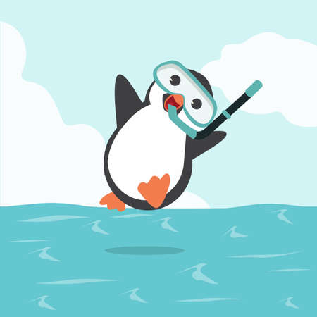 penguin Snorkeling in swimming in ocean waterのイラスト素材