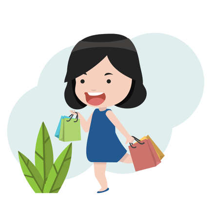 Girl are shopping In the summer enjoys shopping.のイラスト素材