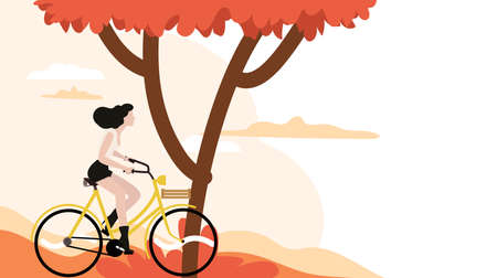 Woman riding bicycles poster templateのイラスト素材
