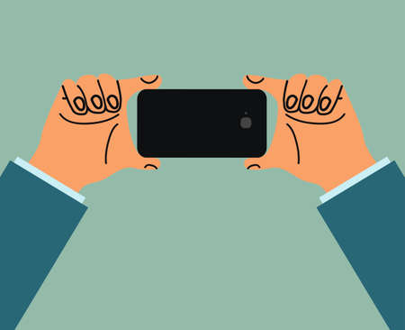 Flat hand holding smartphone