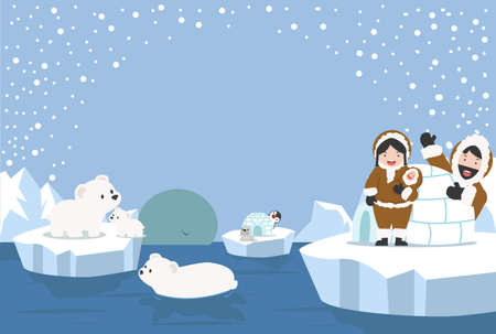 North pole Arctic landscape in winter season with animals backgroundのイラスト素材
