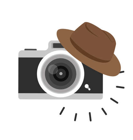 camera vector  flat style with brown hatのイラスト素材