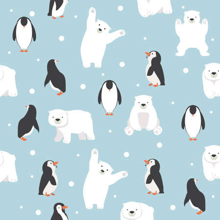 polar bears with penguins saemless pattern backgroundのイラスト素材