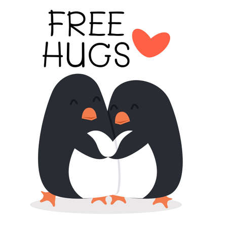 Cute  Penguins happy Couple hug vector conceptのイラスト素材