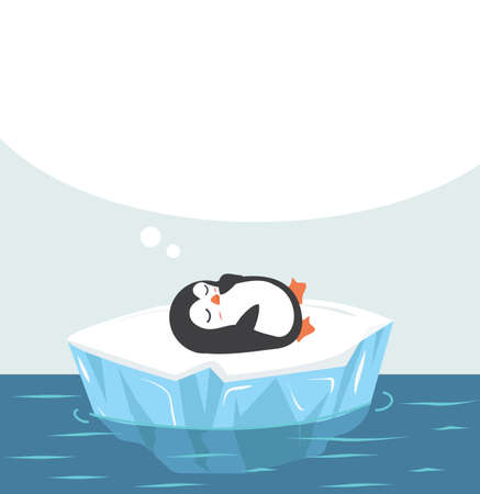 Cute penguin sleep with bubble on ice floeのイラスト素材