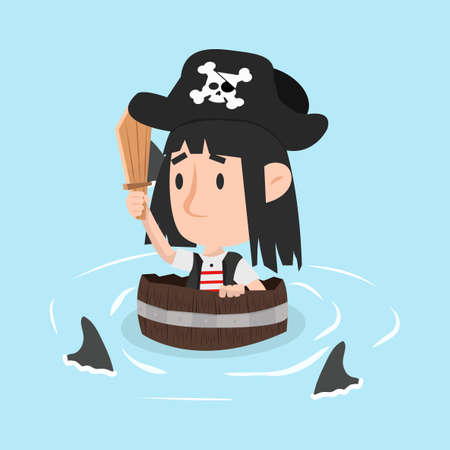 Kid Pirate with sword with fin sharks vectorのイラスト素材