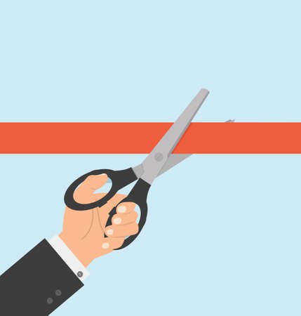 hand  holding scissors and cutting red ribbon vectorのイラスト素材