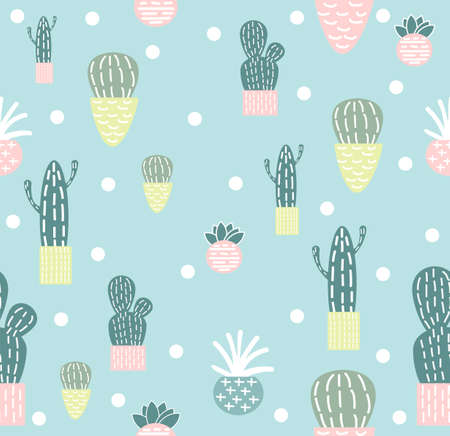 Cute doodle Cactus seamless pattern backgroundのイラスト素材