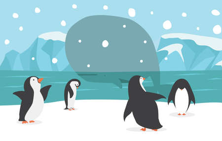 family penguins with Whale North pole background vectorのイラスト素材