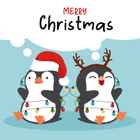 little penguins wishing a Merry Christmas backgroundのイラスト素材