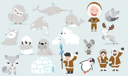 Arctic collection set cartoon vector flat designのイラスト素材