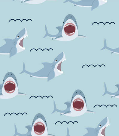 Cute flat Shark open mouth and teeth patternのイラスト素材