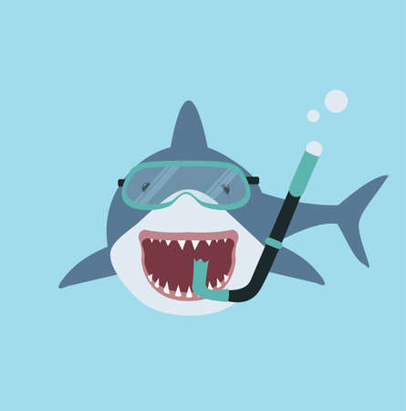 Big shark with diving equipment vector cartoonのイラスト素材