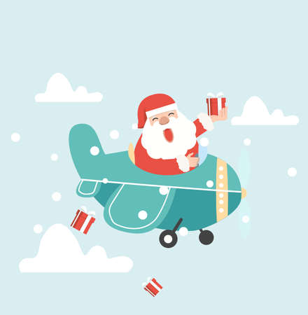 Santa Claus  flying plane with  dropping giftsのイラスト素材