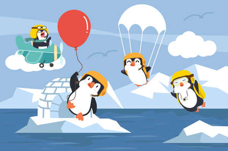 North pole Arctic with penguin on the sky eps10のイラスト素材