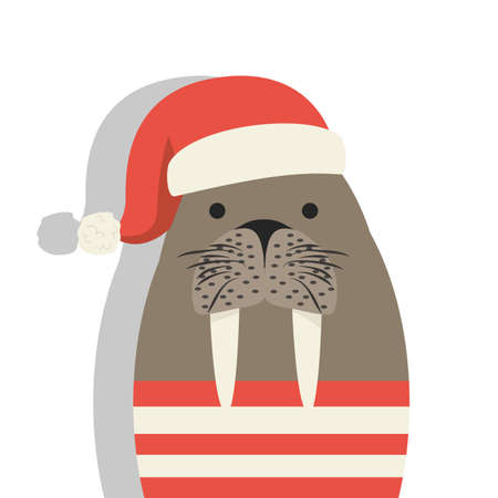 Cute walrus with red hatのイラスト素材