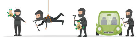 Male thief in black clothes and mask set stealing somethingのイラスト素材