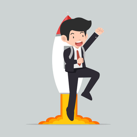 businessman  flying off with rocket Concept  designのイラスト素材