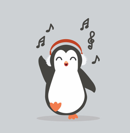 penguin listening to music on headphones vectorのイラスト素材