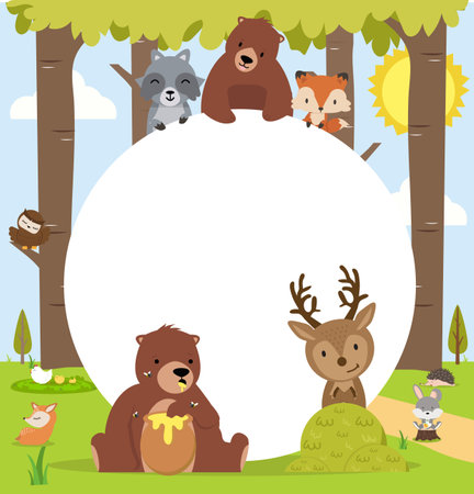 Cute woodland forest animals with copy space backgroundのイラスト素材
