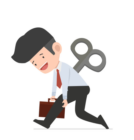 Tired businessman with Clockwork key vectorのイラスト素材