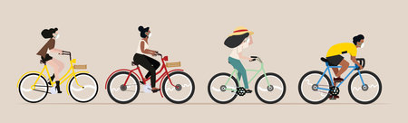 People wearing medical mask riding a bicycle set vectorのイラスト素材