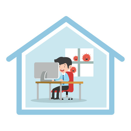 work for home businessman working at her desk at home conceptのイラスト素材
