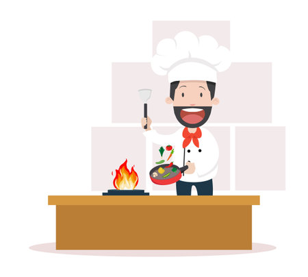 chef cooking  meal on the kitchen vectorのイラスト素材