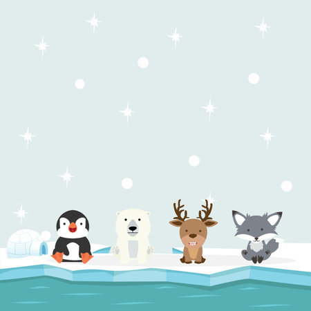Cute arctic animals north pole in the ocean vectorのイラスト素材