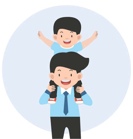 Happy Father with son on shoulders vectorのイラスト素材