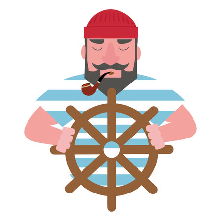 Cute Sailor  with a pipe vector cartoonのイラスト素材