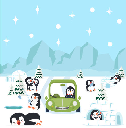 north pole arctic with penguins background concept vectorのイラスト素材