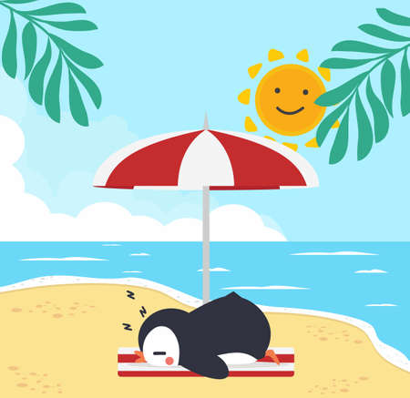 Cute penguin with Summer  Beach background eps10のイラスト素材